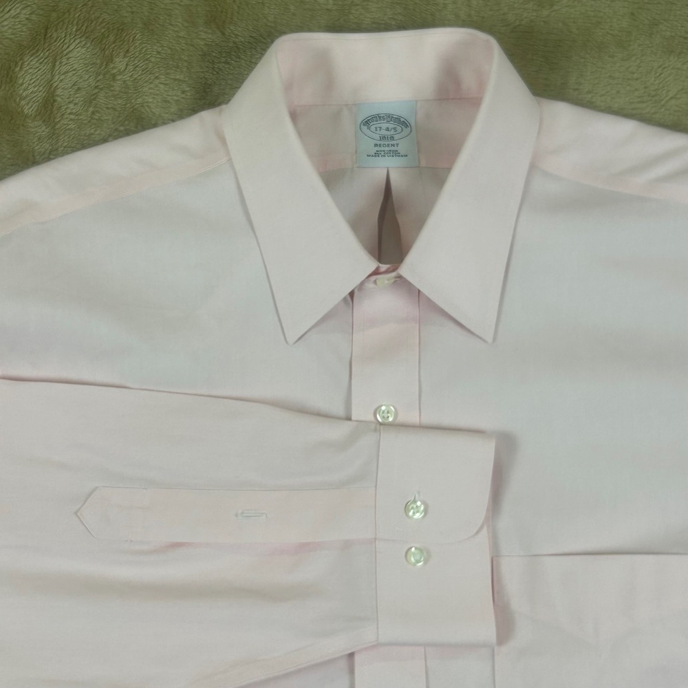 Brooks Brothers 1818 Regent Dress‎ Shirt Mens 17 4/5 Pink Non-Iron Cotton Solid